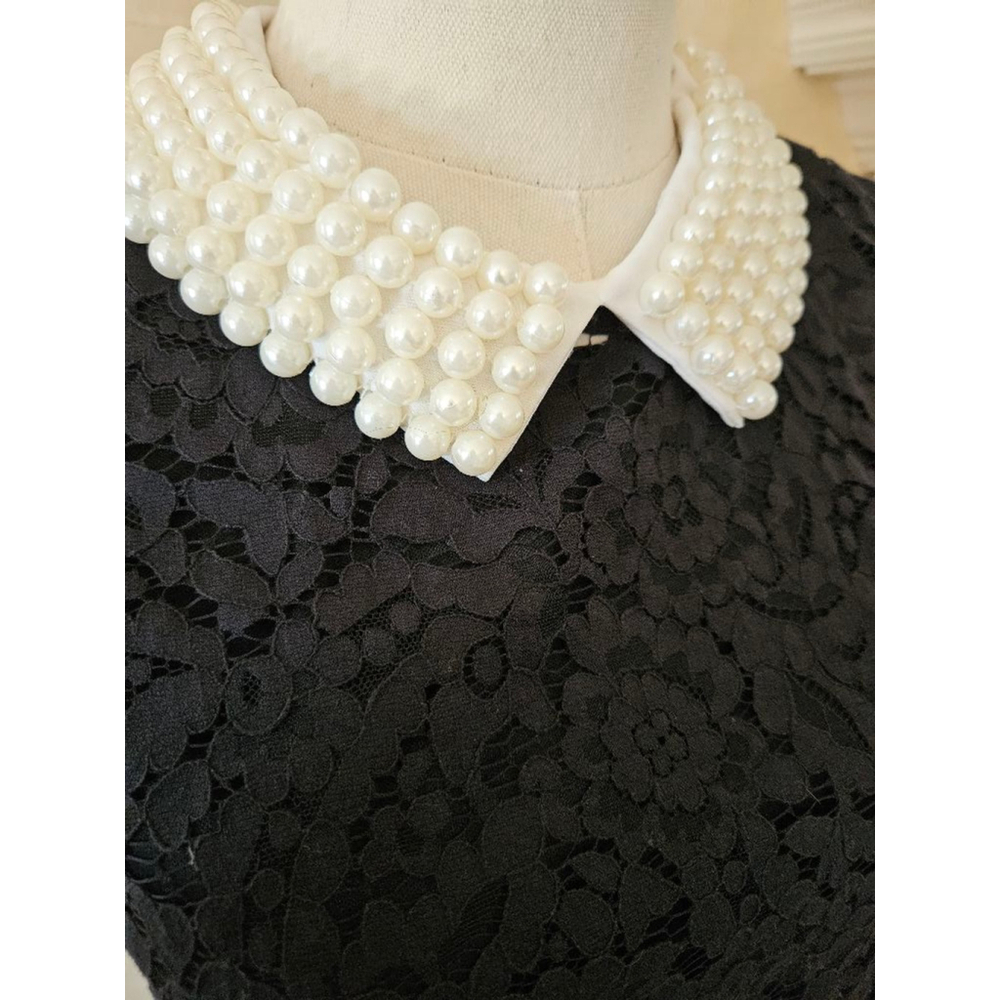 Betsey Johnson Black Lace Fit & Flare Sleeveless Dress w/Pearl Collar-Size 6 - Picture 4 of 9